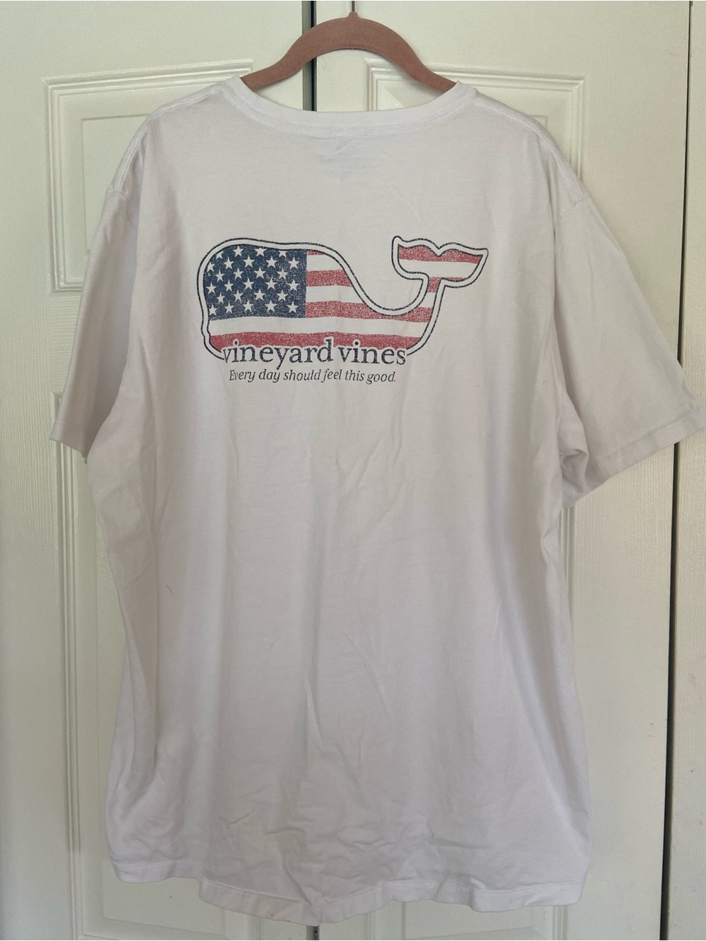 Vineyard Vines White Short Sleeve Pocket Tee with Flag Whale